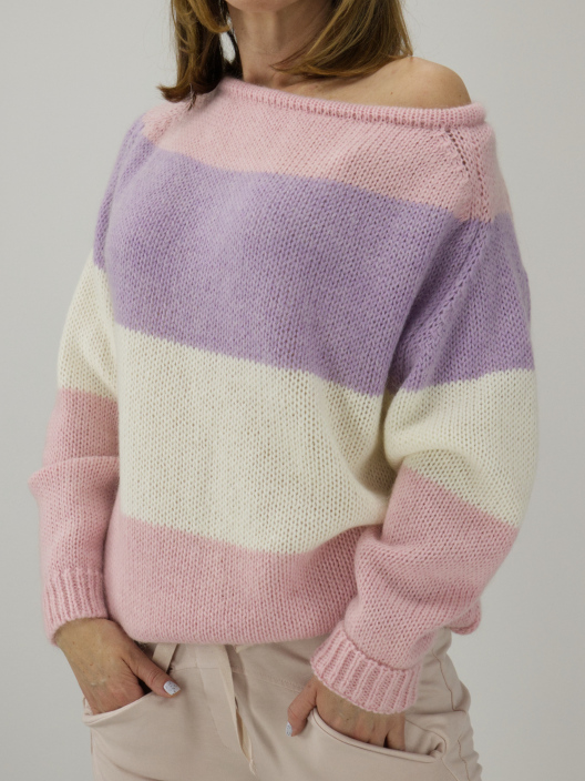 Sweterek w paski różowy