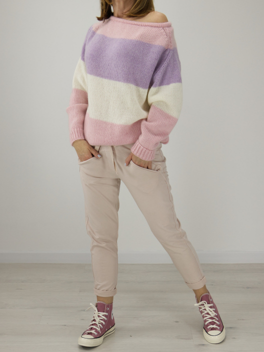 Sweterek w paski różowy